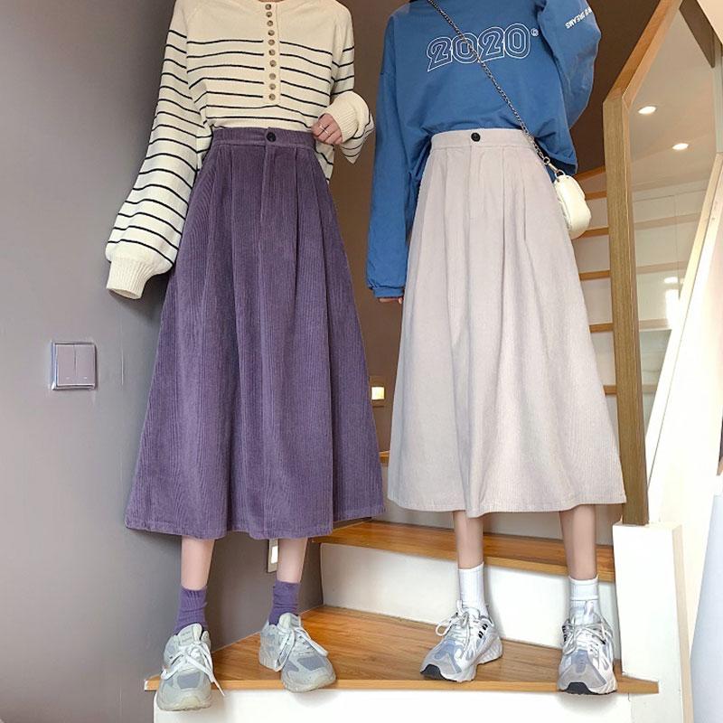 Kawaiifashion jupes en velours côtelé de couleur pure de la mode coréenne pour femmes