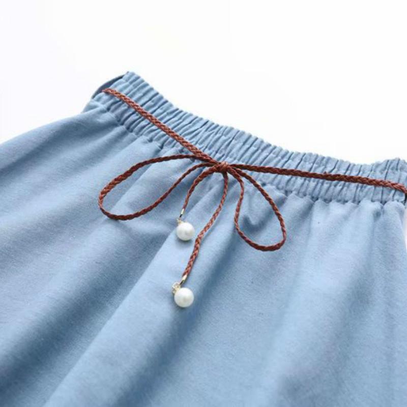 Kawaiifashion Women's Korean Fashion Pure Color Contrast Color Striped A-line Jean Skirts