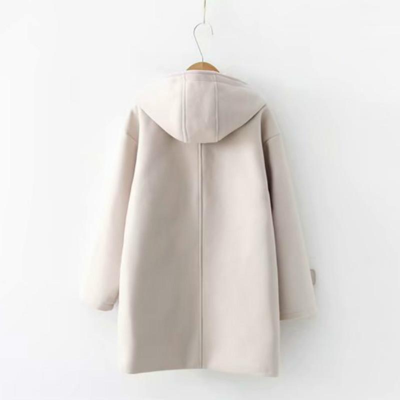 Kawaiifashion Women's Korean Fashion Pure Color Hoodied Long Winter Coats 