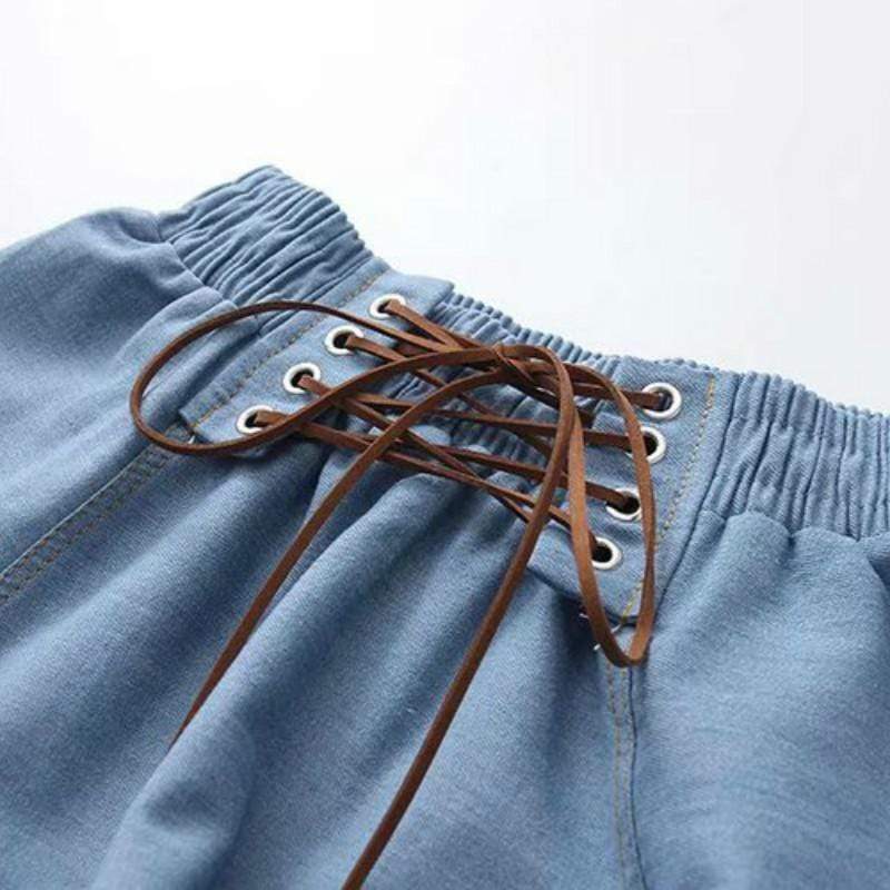 Gonne di jeans a trapezio con lacci in colore puro moda coreana da donna Kawaiifashion