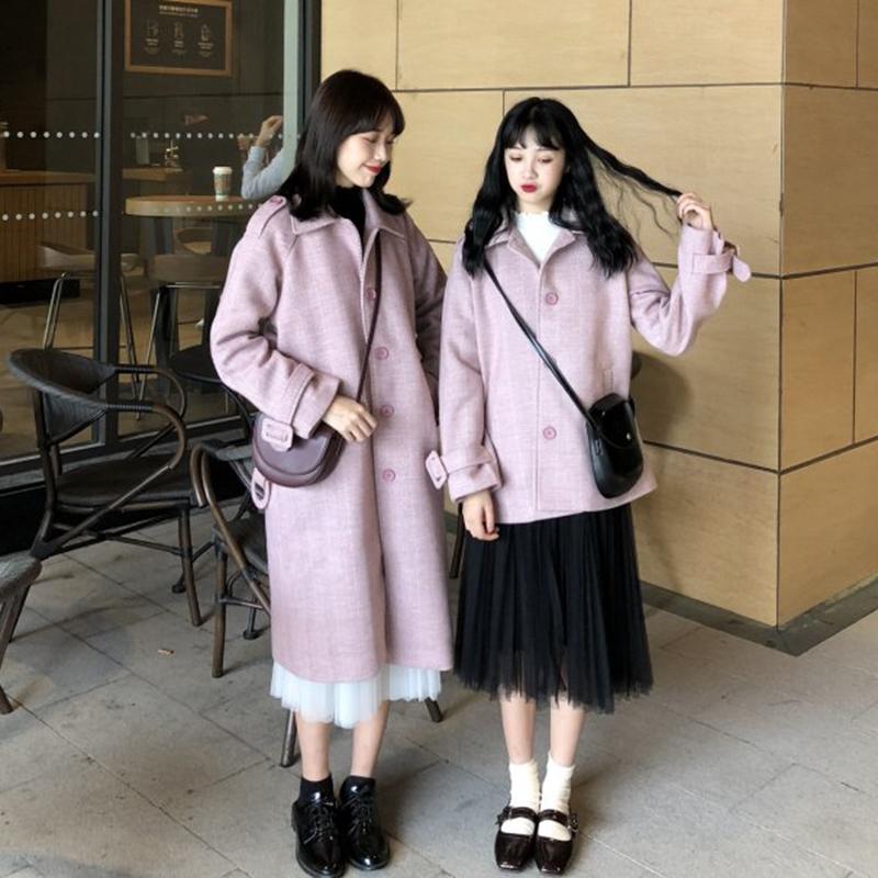 Kawaiifashion Abrigos largos de solapa de color puro de moda coreana para mujer