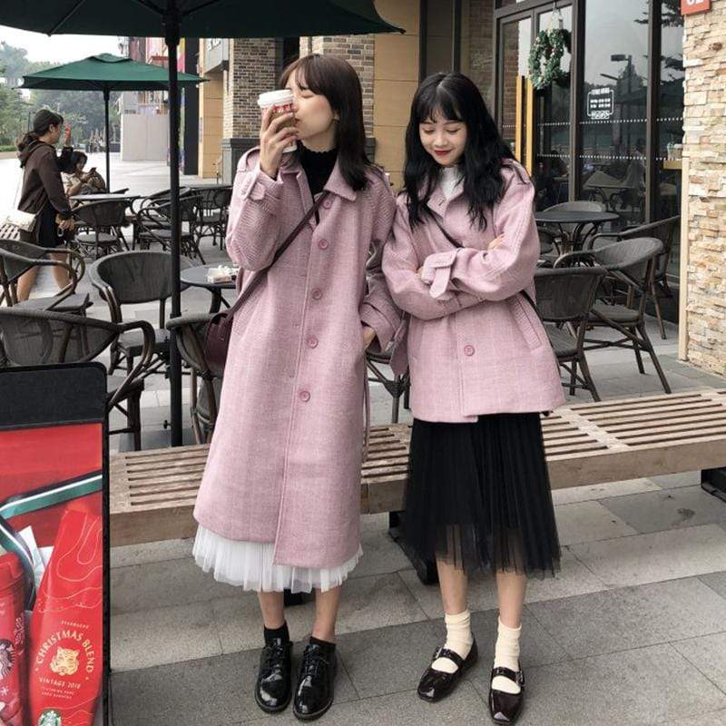 Kawaiifashion женское корейское модное длинное пальто чистого цвета с лацканами