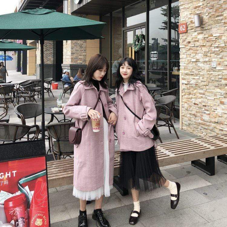 Kawaiifashion Women's Korean Fashion Pure Color Lapel Long Coats 