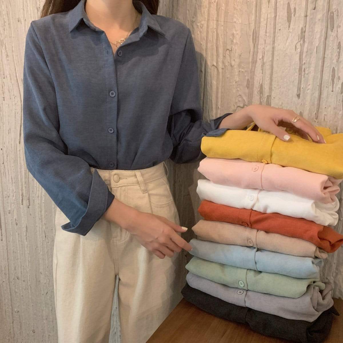Kawaiifashion Women's Korean Fashion Pure Color Shirts