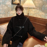 Cappotti invernali con colletto alla coreana di colore puro moda coreana da donna Kawaiifashion