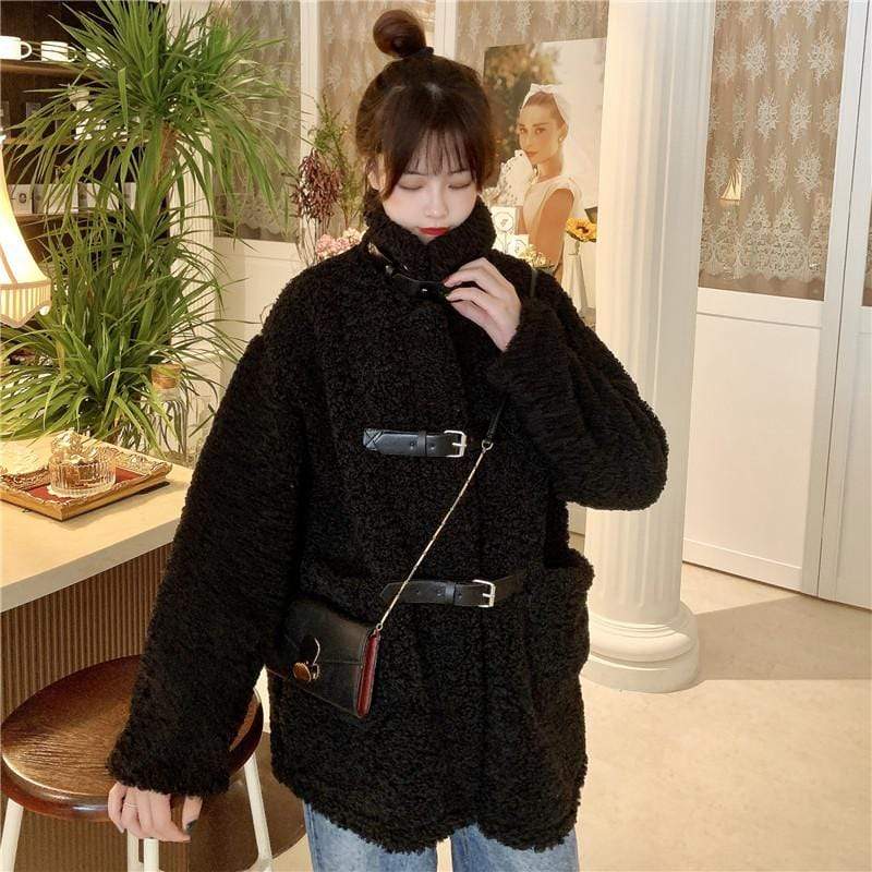 Cappotti invernali con colletto alla coreana di colore puro moda coreana da donna Kawaiifashion