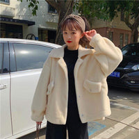 Cappotti larghi simili a lana di colore puro di moda coreana da donna Kawaiifashion