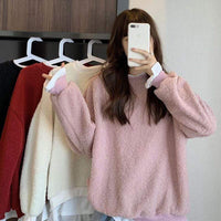 Kawaiifashion Women's Korean Fashion Pure Color Wool-like Sweaters Splicing T-shirts
