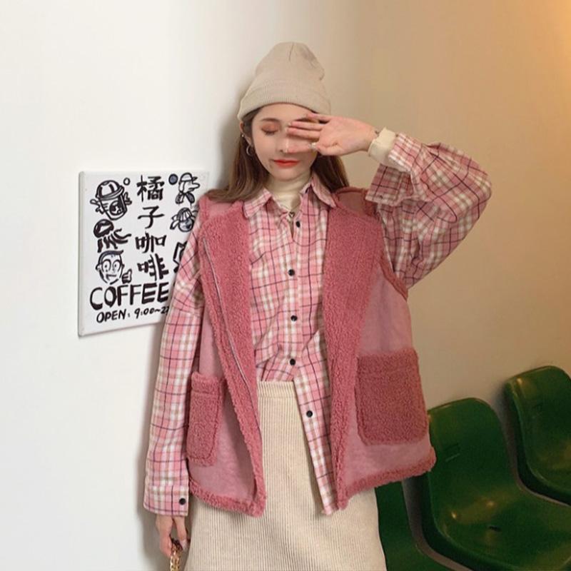 Kawaiifashion Women's Korean Fashion Pure Color Wool-like Vests 