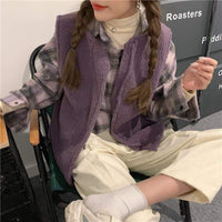 Kawaiifashion Chalecos de lana de color puro de moda coreana para mujer