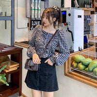 Camicie scozzesi con volant moda coreana da donna