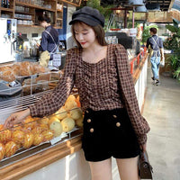 Camicie scozzesi con volant moda coreana da donna