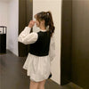 Women's Korean Fashion Short Vests Splicing Shirt 