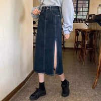 Kawaiifashion Women's Korean Fashion Side Vent Of Denim Skirts