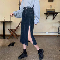 Kawaiifashion femminile coreano moda sfiato laterale di gonne di jeans