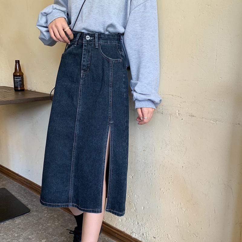 Kawaiifashion femminile coreano moda sfiato laterale di gonne di jeans