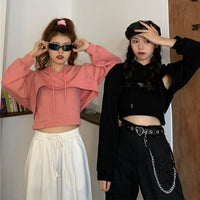 Sudaderas con capucha ajustadas y top corto de moda coreana para mujer-Kawaiifashion