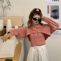 Sudaderas con capucha ajustadas y top corto de moda coreana para mujer-Kawaiifashion