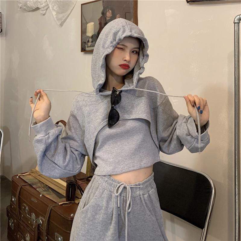 Women's Korean Fashion Slim-cut Hoodies And Crop Top-Kawaiifashion