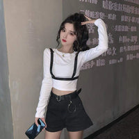 Camisetas cortas ajustadas de moda coreana para mujer-Kawaiifashion
