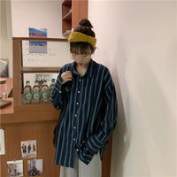 Chemises à rayures fines à col montant et à la mode coréenne pour femmes