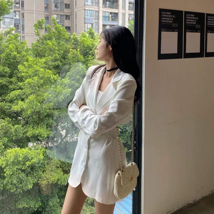 Женская корейская мода с отложным воротником чистого цвета, приталенные пальто-Kawaiifashion