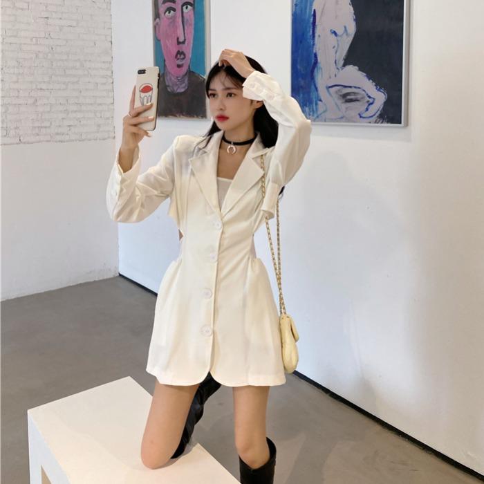 Женская корейская мода с отложным воротником чистого цвета, приталенные пальто-Kawaiifashion