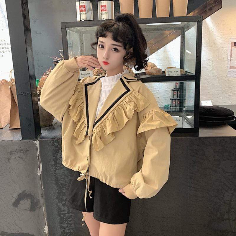 Abrigos cortos falbala de moda coreana para mujer-Kawaiifashion