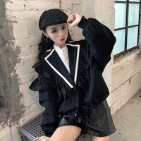 Abrigos cortos falbala de moda coreana para mujer-Kawaiifashion