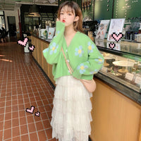 Women's Korean Fashion V-neck Floral Cardigans-Kawaiifashion