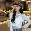 Kawaiifashion Women's Korean Fashion V-neck Knitted Halter Crop Tops