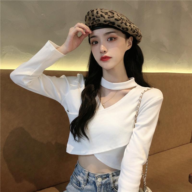 Kawaiifashion femmes mode coréenne col en V tricoté licou hauts courts