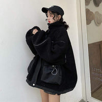 Kawaiifashion Women's Korean Fashion Wool-like Multi-pocket Loose Coats