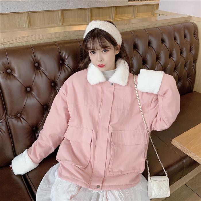 Abrigos de solapa de Color puro tipo lana a la moda coreana para mujer Kawaiifashion