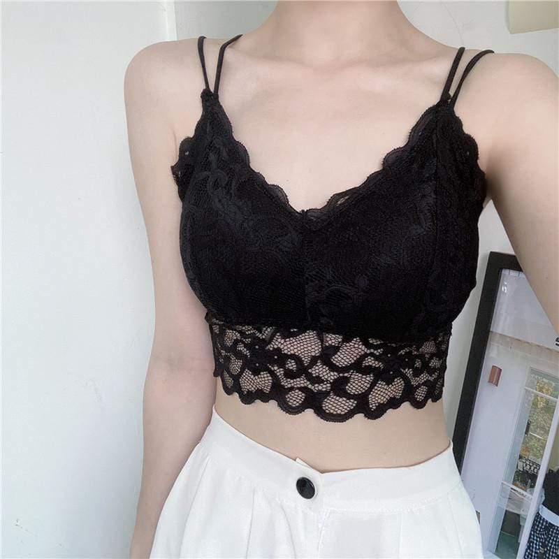 Women's Lace Patterns Slim Fitted Crop Tops-Kawaiifashion