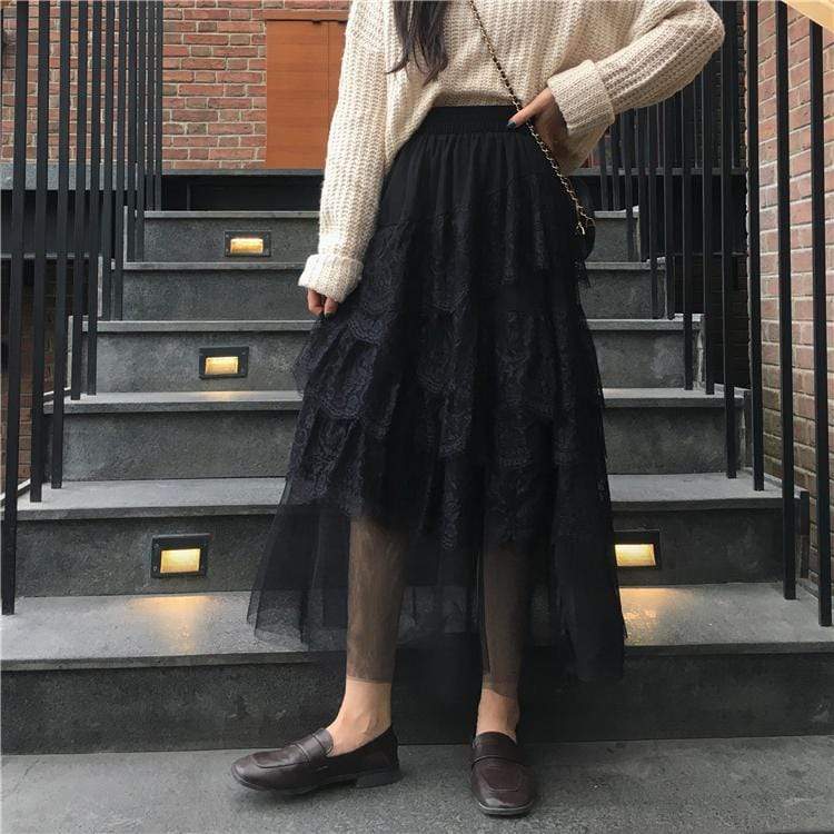 Women's Lace Purfle Irregular Skirt-Kawaiifashion