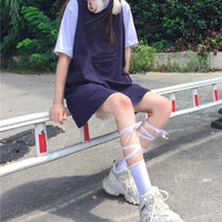 Женские однотонные носки на шнуровке в стиле Лолита-Kawaiifashion