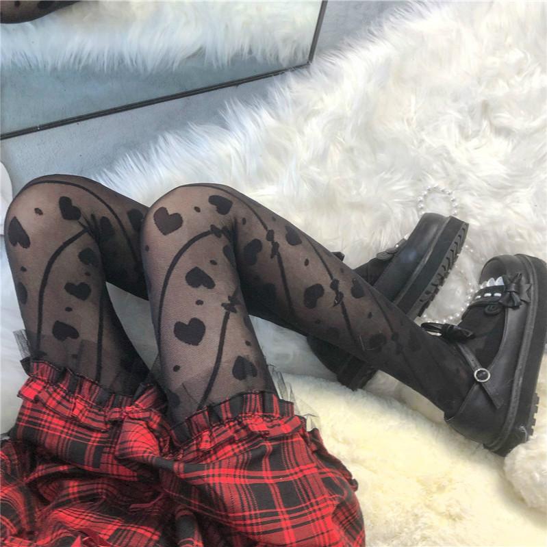 Women's Lolita Lace Heart Sheer Stockings-Kawaiifashion