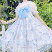 Robes à bretelles avec nœud papillon imprimé Lolita Star pour femmes-Kawaiifashion