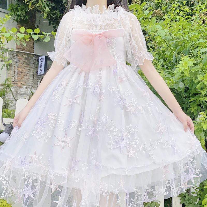 Women's Lolita Star Printed Bowknot Slip Dresses-Kawaiifashion