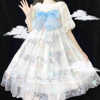 Robes à bretelles avec nœud papillon imprimé Lolita Star pour femmes-Kawaiifashion