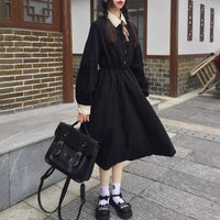 Vestido de manga larga para mujer con lazo-Kawaiifashion