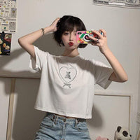 Camisetas bordadas Lovely Bear para mujer-Kawaiifashion