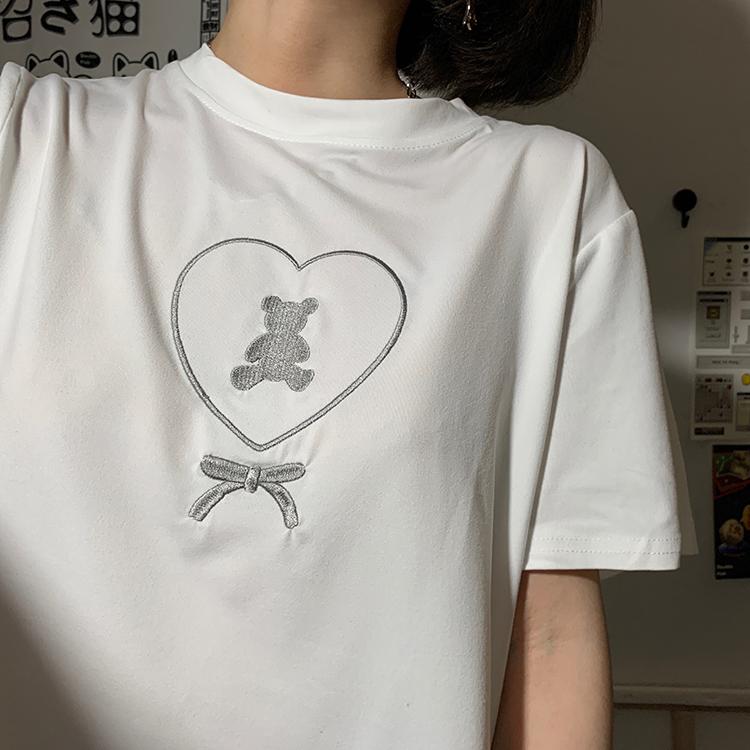 Women's Lovely Bear Embroidered T-shirts-Kawaiifashion