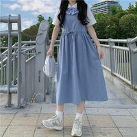 Women's Lovely Bowknot Suspender Maxi Dress With White Shirts-Kawaiifashion