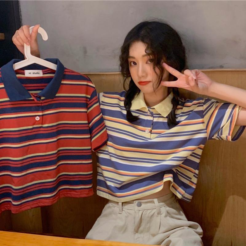 Women's Lovely Contrast Color Striped Shirts-Kawaiifashion