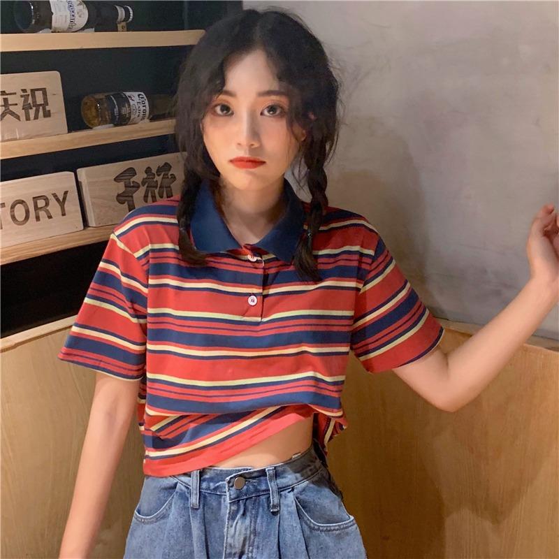 Women's Lovely Contrast Color Striped Shirts-Kawaiifashion