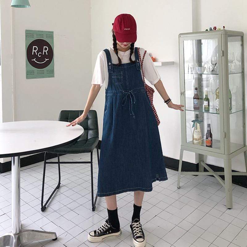 Women's Lovely Front Lace-up Mid-length Denim Dresses-Kawaiifashion