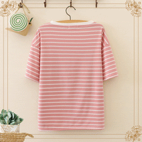 Kawaiifashion Women's Lovely Girl Printed Contrast Color Striped Tees