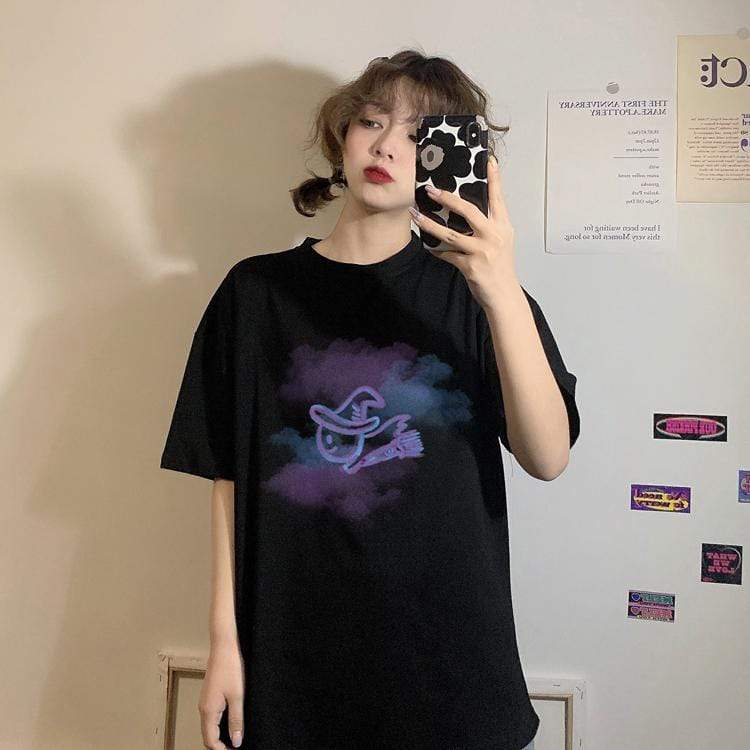 Women's Lovely Little Witch Printed T-shirts-Kawaiifashion